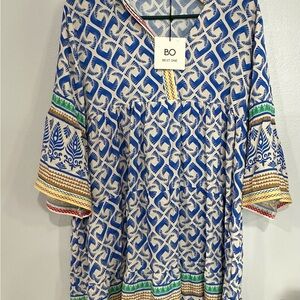 Blue and Green Patterned Women's Blouse